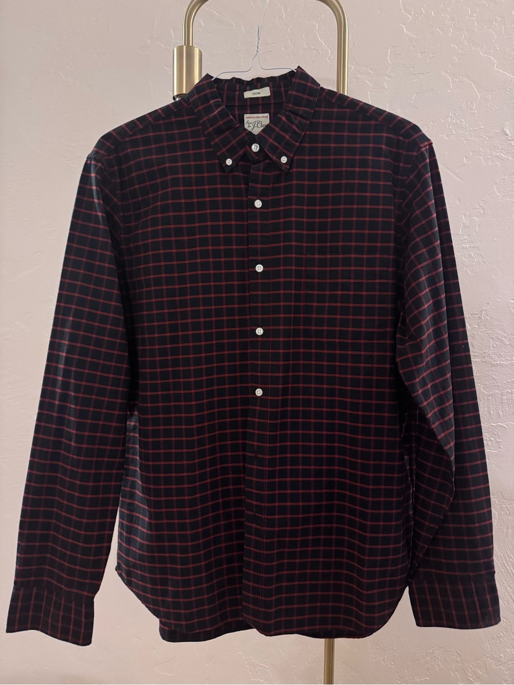 J.Crew Slim Fit Plaid Button Down in Black & Red Size Large